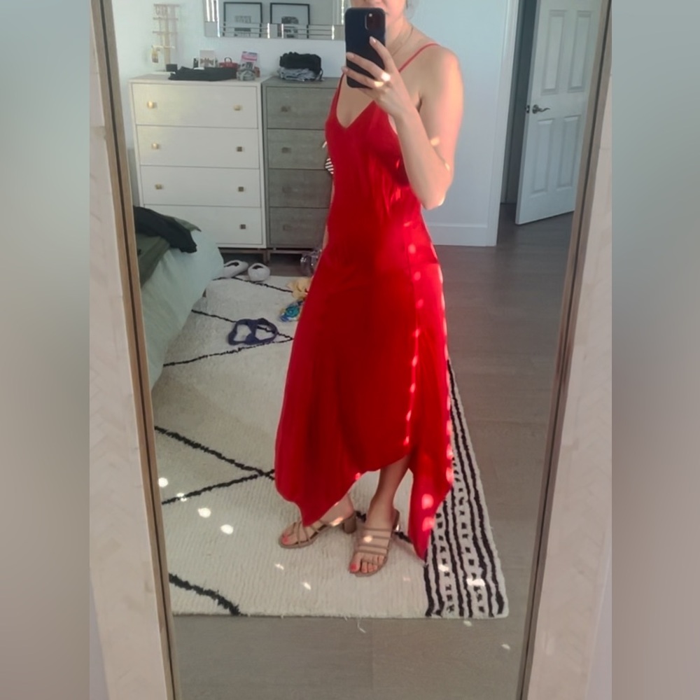 Vintage 1970s red satin dress.